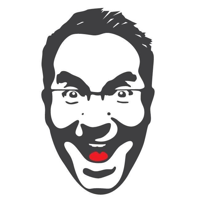 Stylized vector portrait of Ace illustrated by Rick Dobbs from Unreal in a high-contrast black and white graphic style with a red-tongue accent.