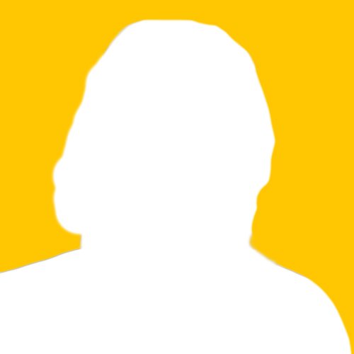 Minimal white silhouette portrait of a woman against a bright golden yellow background.