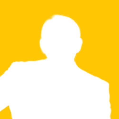 Minimal white silhouette portrait of a person against a bold golden yellow background.